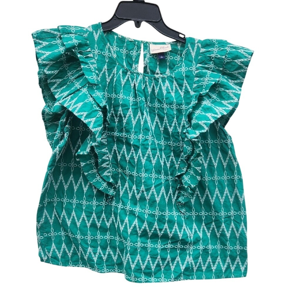Boho Embroidered Ruffle Sleeve Dopamine Green Floral Large Poplin Blouse Spring